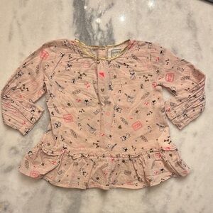 Bonhuer Du Jour Paris Pink ruffle hem pleated shoulder cotton top girls 18M